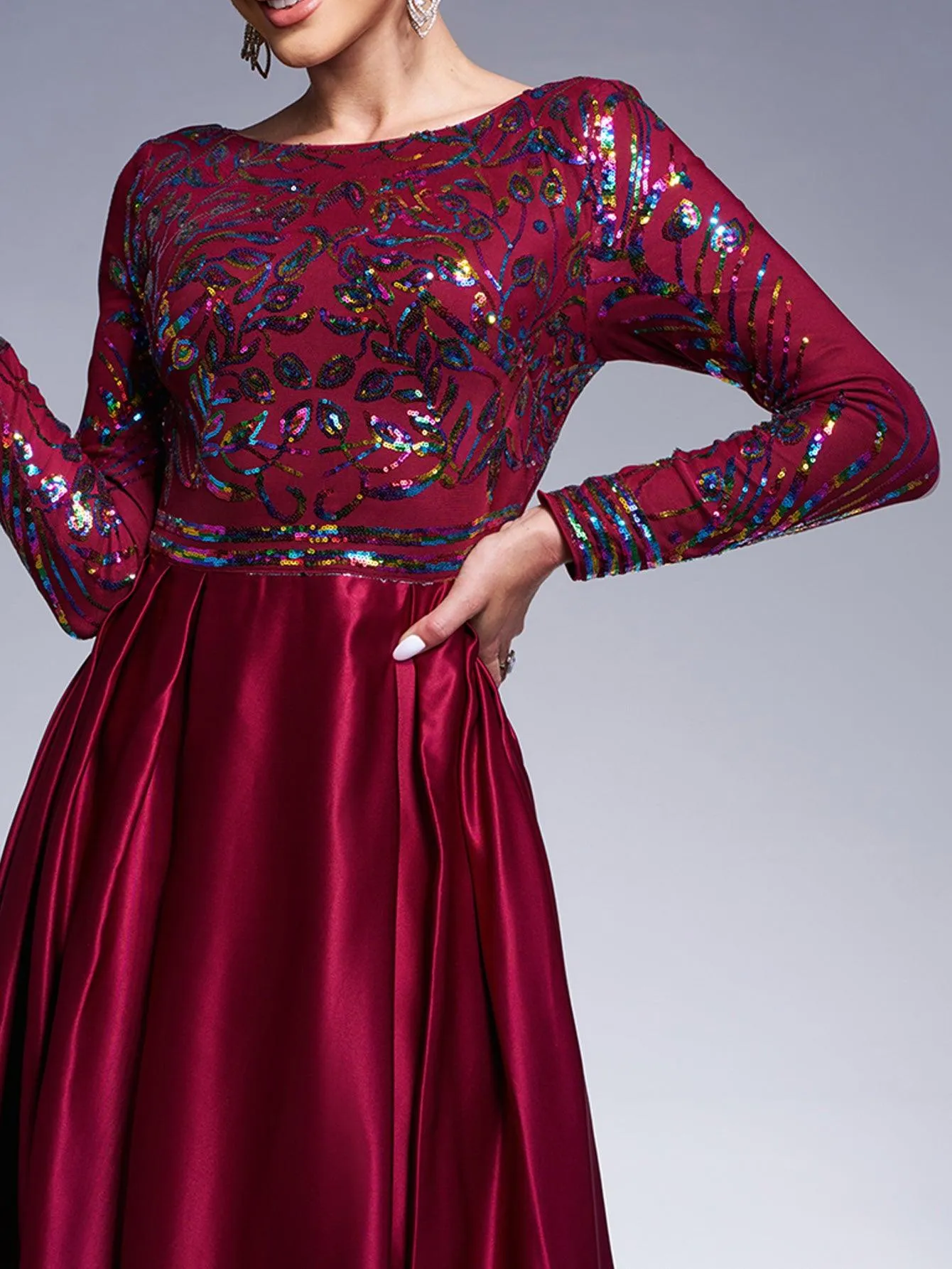 Formal A-Line Satin Panel Black Ball Gown RM20428