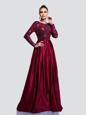 Formal A-Line Satin Panel Black Ball Gown RM20428