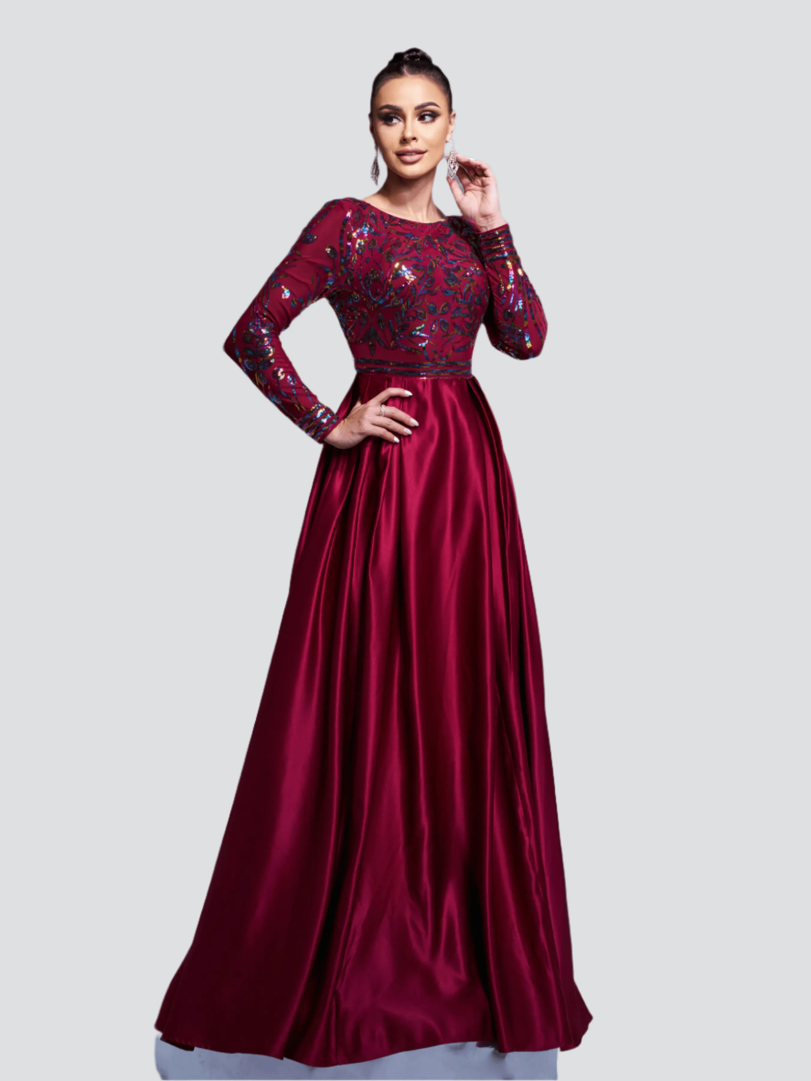 Formal A-Line Satin Panel Black Ball Gown RM20428