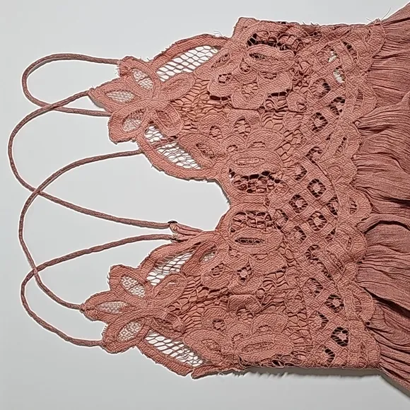 FP One Free People Adelia Slip Dress Mini Outfit Flowy Tiers Crochet Lace Rose S