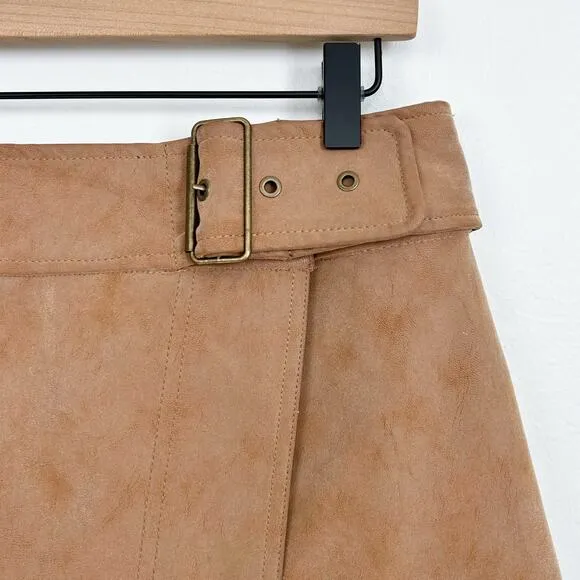 Free People Ari Camel Faux Suede Buckle Mini Skirt