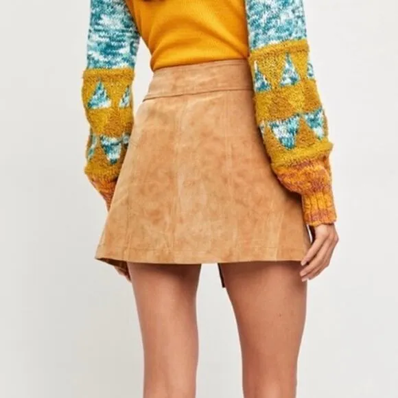 Free People Ari Camel Faux Suede Buckle Mini Skirt