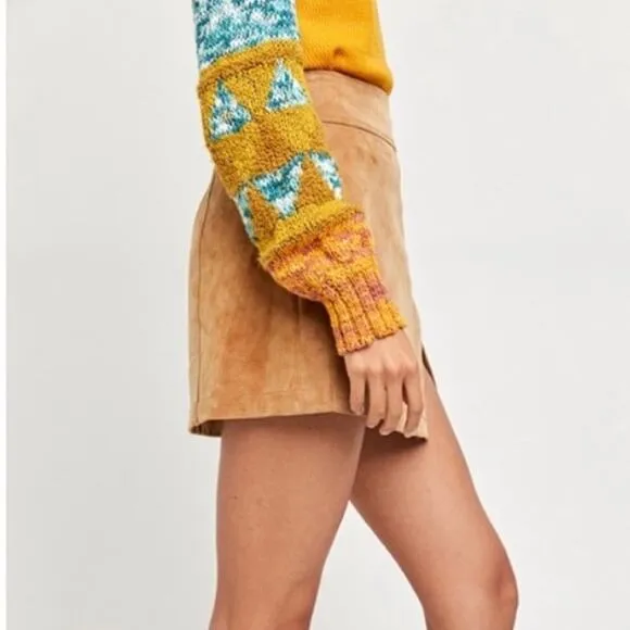 Free People Ari Camel Faux Suede Buckle Mini Skirt
