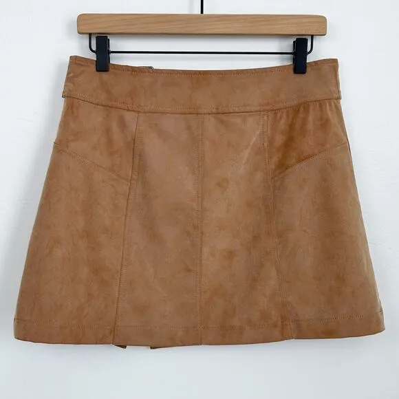 Free People Ari Camel Faux Suede Buckle Mini Skirt