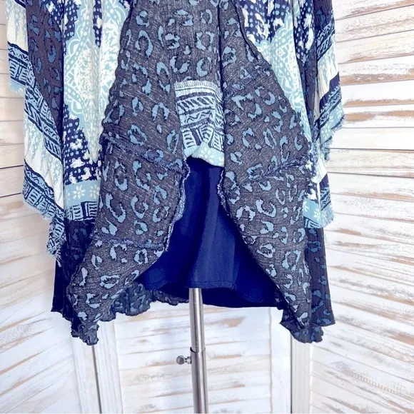 FREE PEOPLE l Heart of Gold Bell Sleeve Mini Dress Blue Gauze Size XS