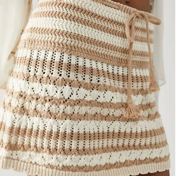 Free People Magic City Fauxchet Knit Mini Skirt FP Beach Coverup Small Bohemian