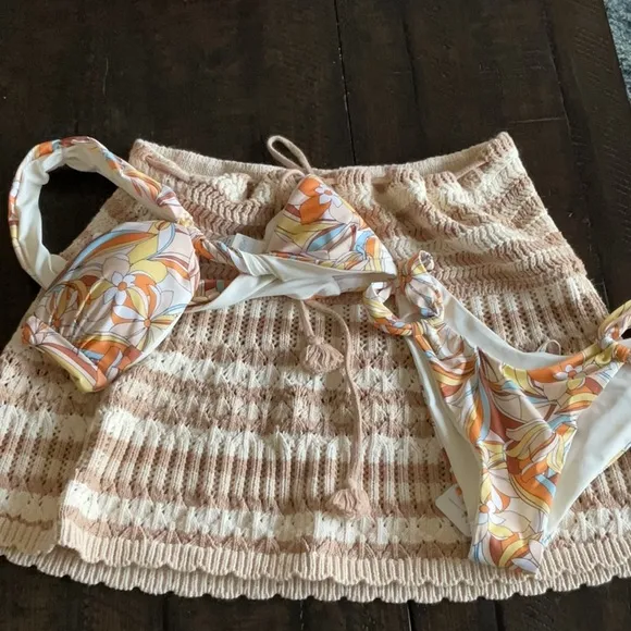 Free People Magic City Fauxchet Knit Mini Skirt FP Beach Coverup Small Bohemian