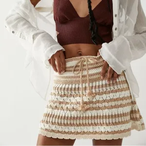 Free People Magic City Fauxchet Knit Mini Skirt FP Beach Coverup Small Bohemian