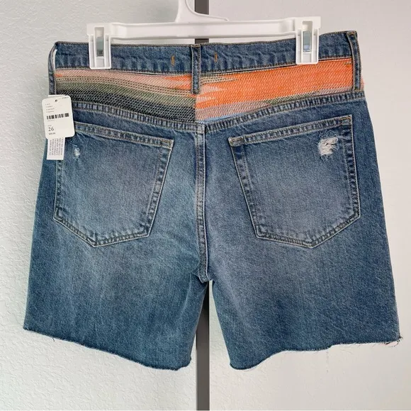 Free People We The Free Distressed Boho Jean Shorts 100% Cotton Size 26 NWT