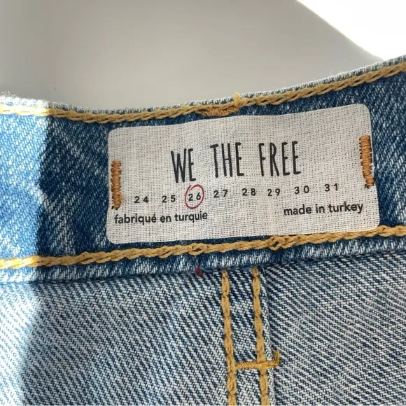 Free People We The Free Distressed Boho Jean Shorts 100% Cotton Size 26 NWT