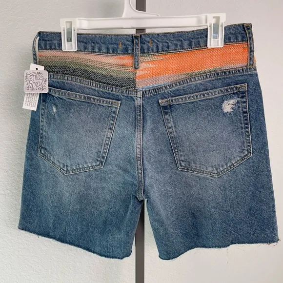 Free People We The Free Distressed Boho Jean Shorts 100% Cotton Size 26 NWT
