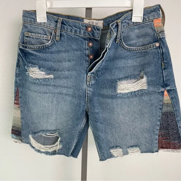 Free People We The Free Distressed Boho Jean Shorts 100% Cotton Size 26 NWT