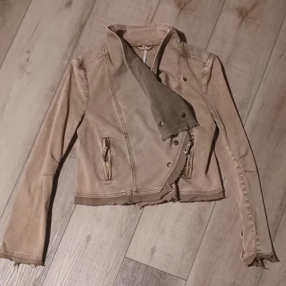 Free People Women's Moto Jacket Size S Taupe