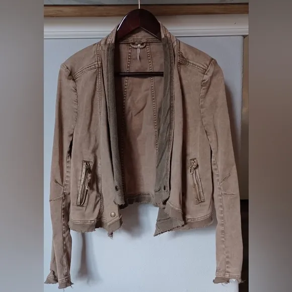 Free People Women's Moto Jacket Size S Taupe