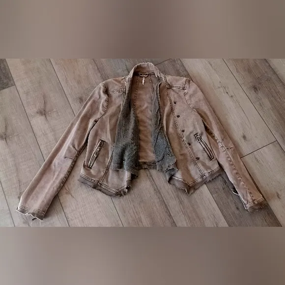 Free People Women's Moto Jacket Size S Taupe