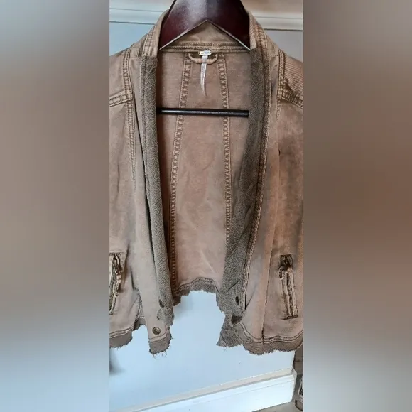 Free People Women's Moto Jacket Size S Taupe