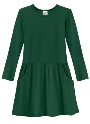 Girls Soft Cotton Jersey Long Sleeve Drop Waist Dress