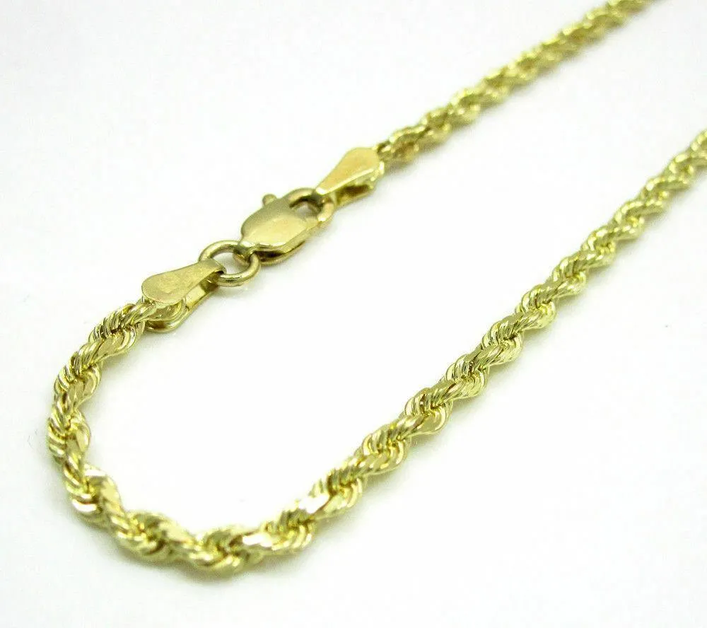 Glamorous 14K Yellow Gold Glamorous 8" 2mm Solid Diamond Cut Rope Chain Bracelet