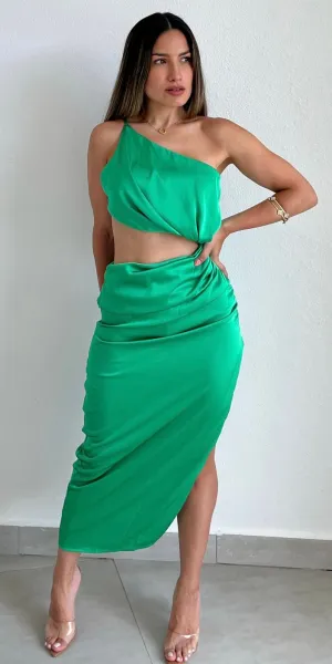 Glamorous Ways Green One-Shoulder Midi Dress