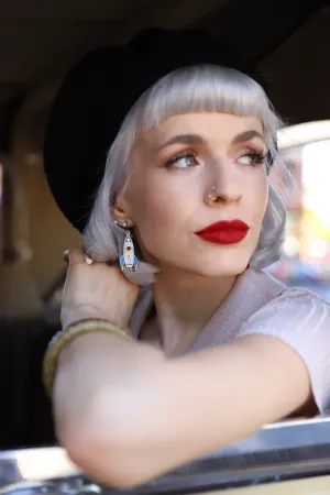 GLITTER LET'S GO TO MARS ROCKET EARRINGS WITH TEAR DROP