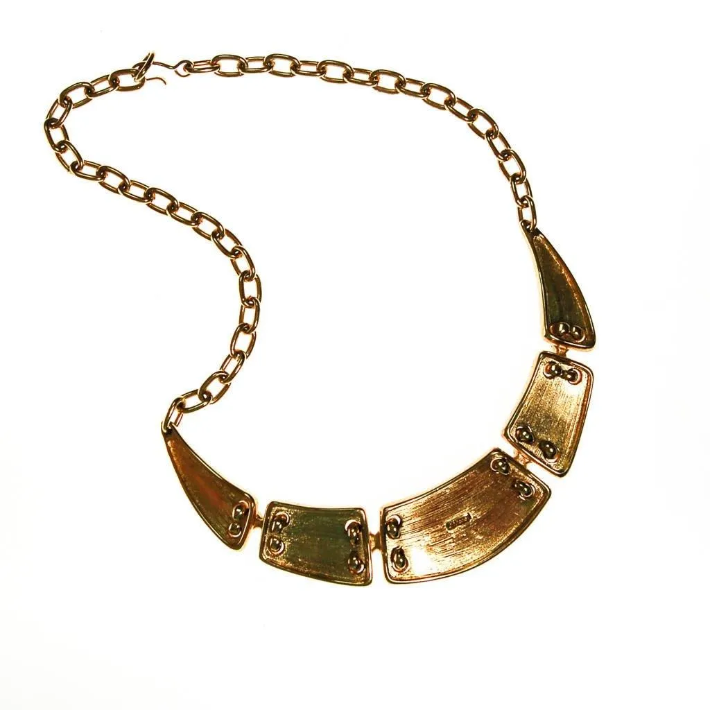Gold and Red Enamel Statement Necklace by Monet, Collar Style
