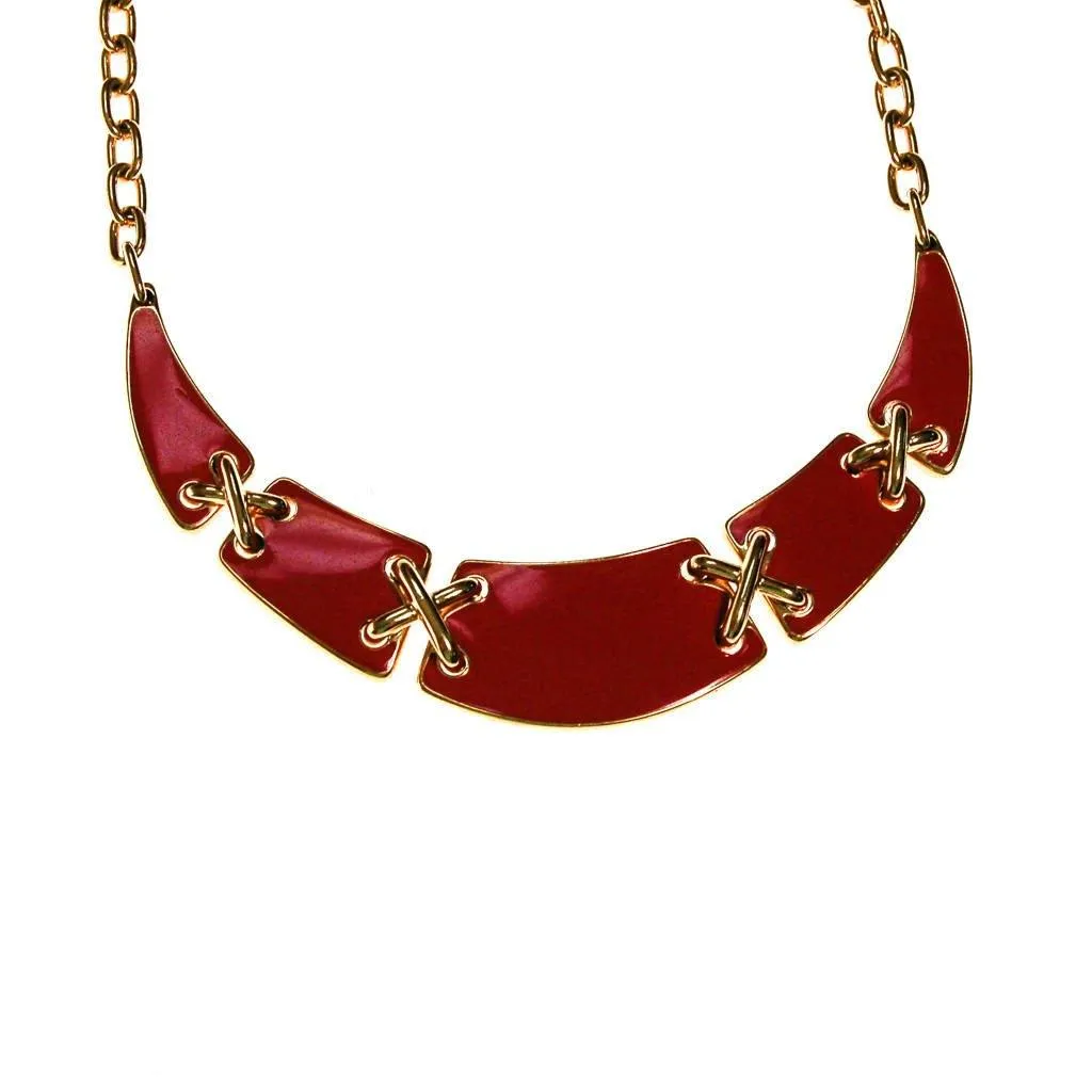 Gold and Red Enamel Statement Necklace by Monet, Collar Style