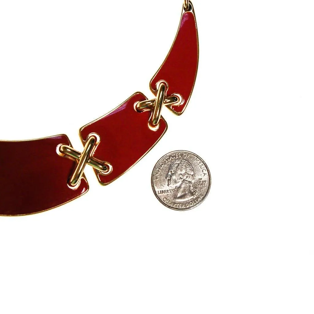 Gold and Red Enamel Statement Necklace by Monet, Collar Style