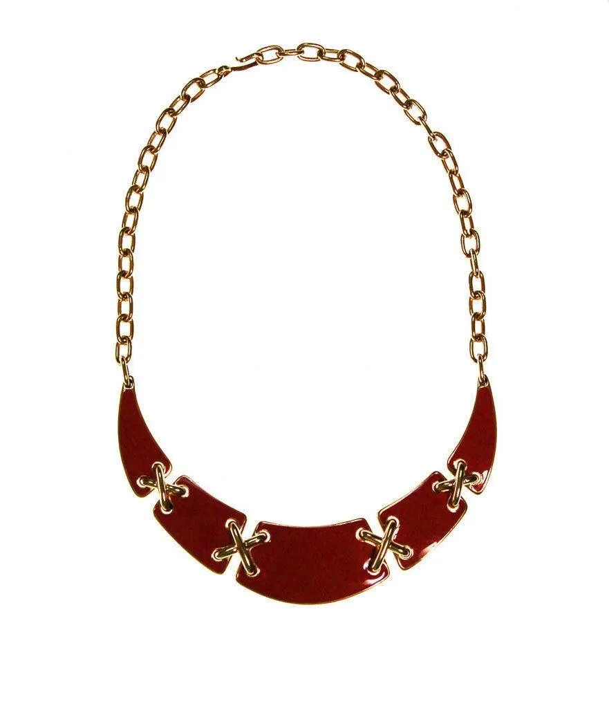 Gold and Red Enamel Statement Necklace by Monet, Collar Style
