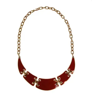 Gold and Red Enamel Statement Necklace by Monet, Collar Style