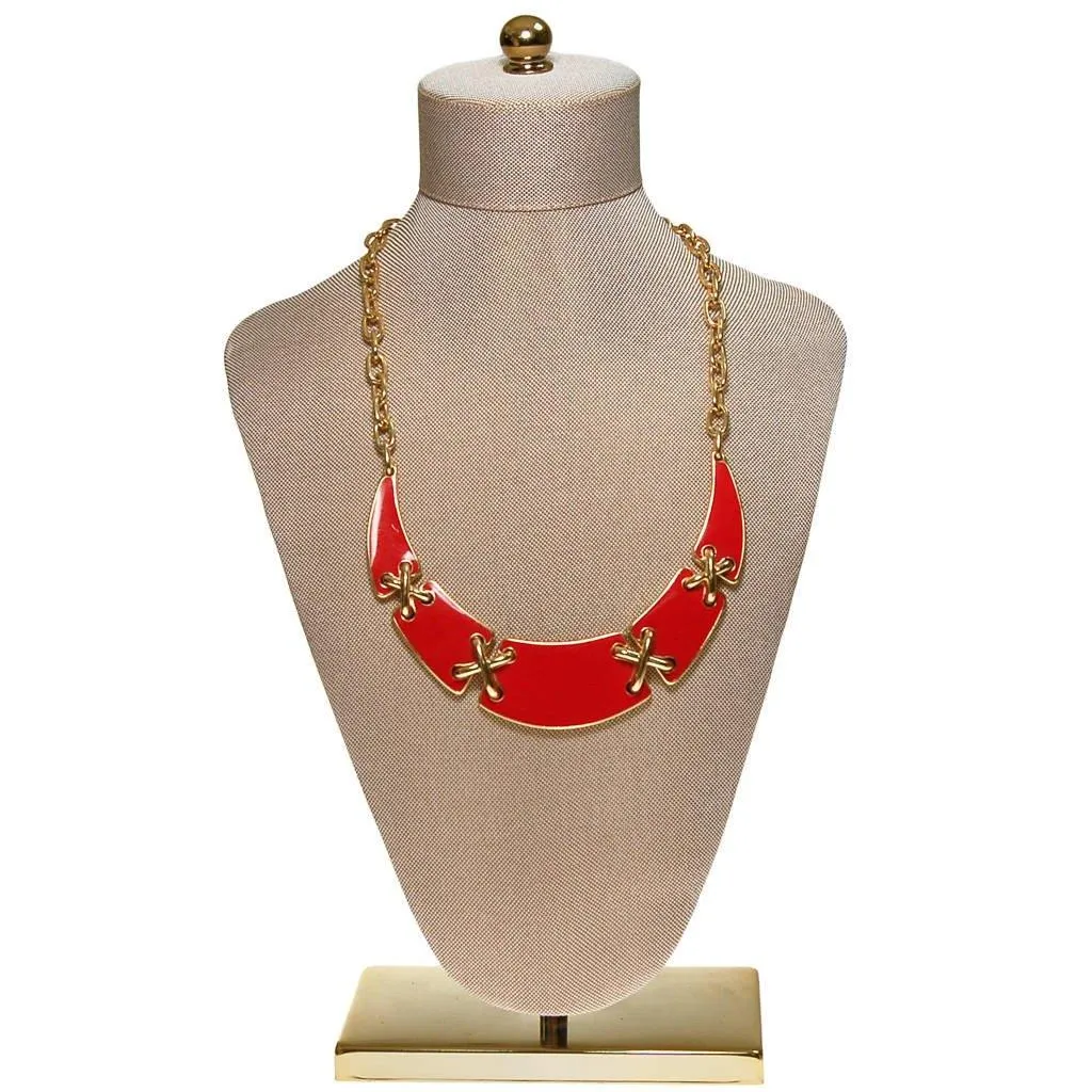 Gold and Red Enamel Statement Necklace by Monet, Collar Style