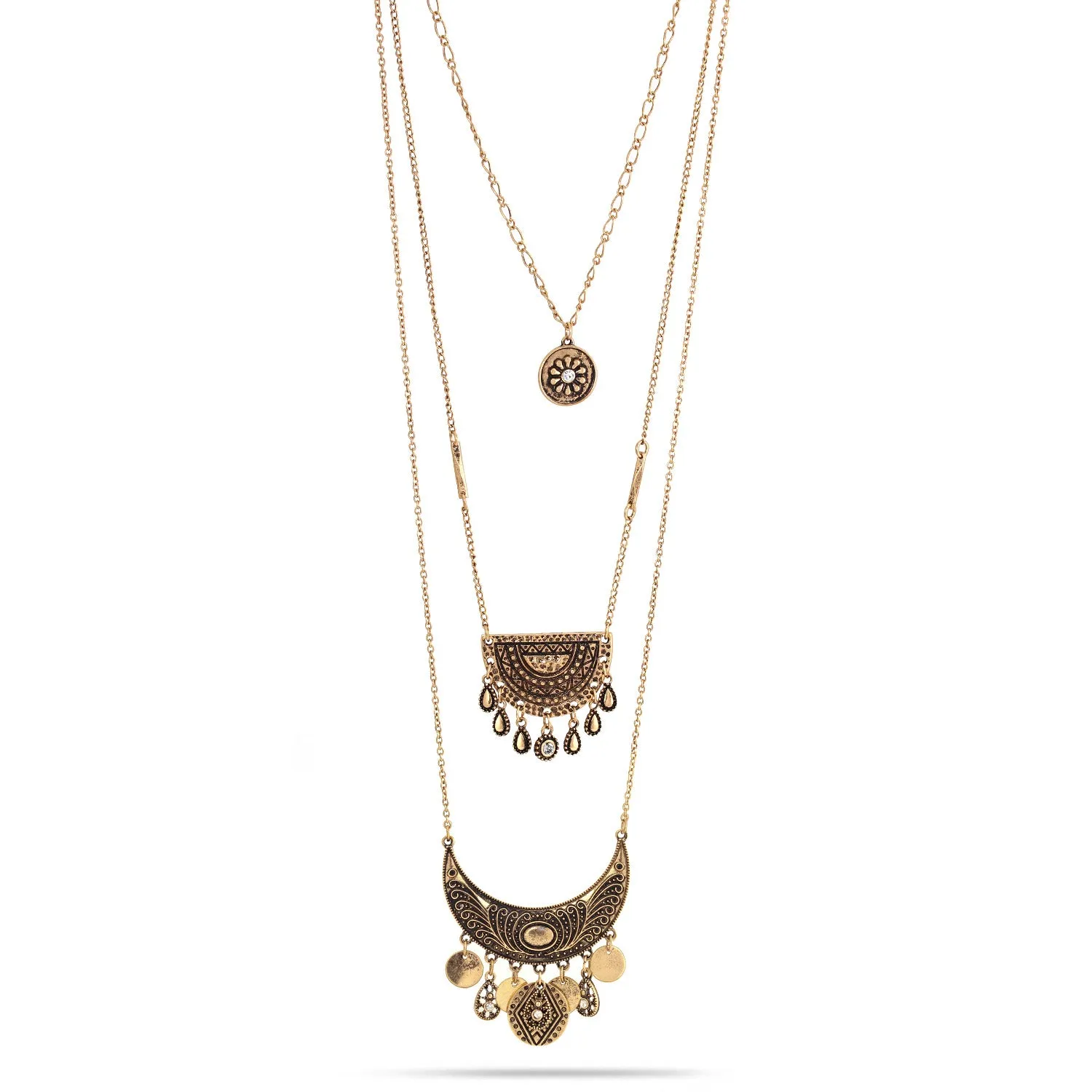 GOLD CHARMS LAYERED  NECKLACES  #SQ256-161661G (NC13)