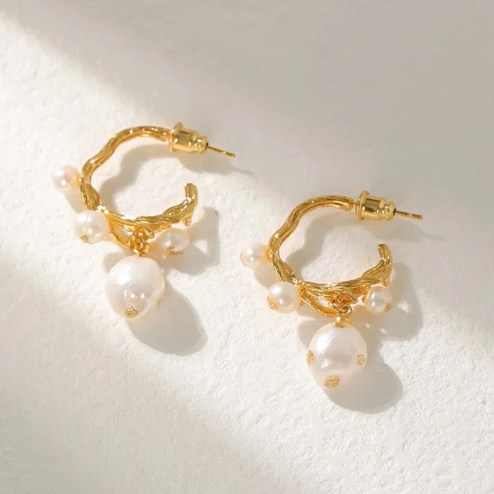 Gold foil pearl irregular earrings