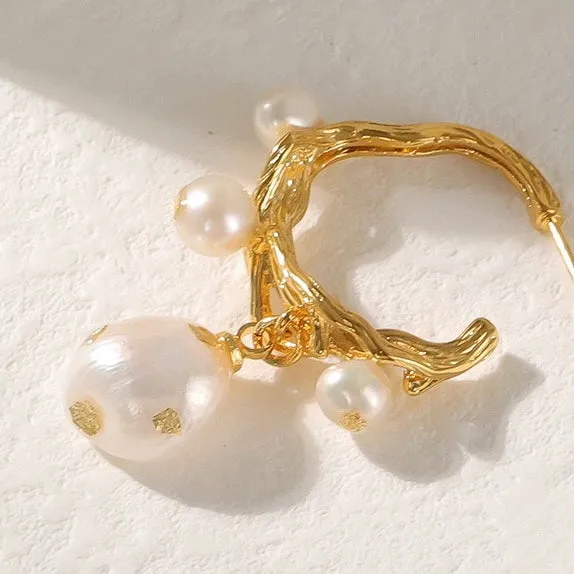 Gold foil pearl irregular earrings