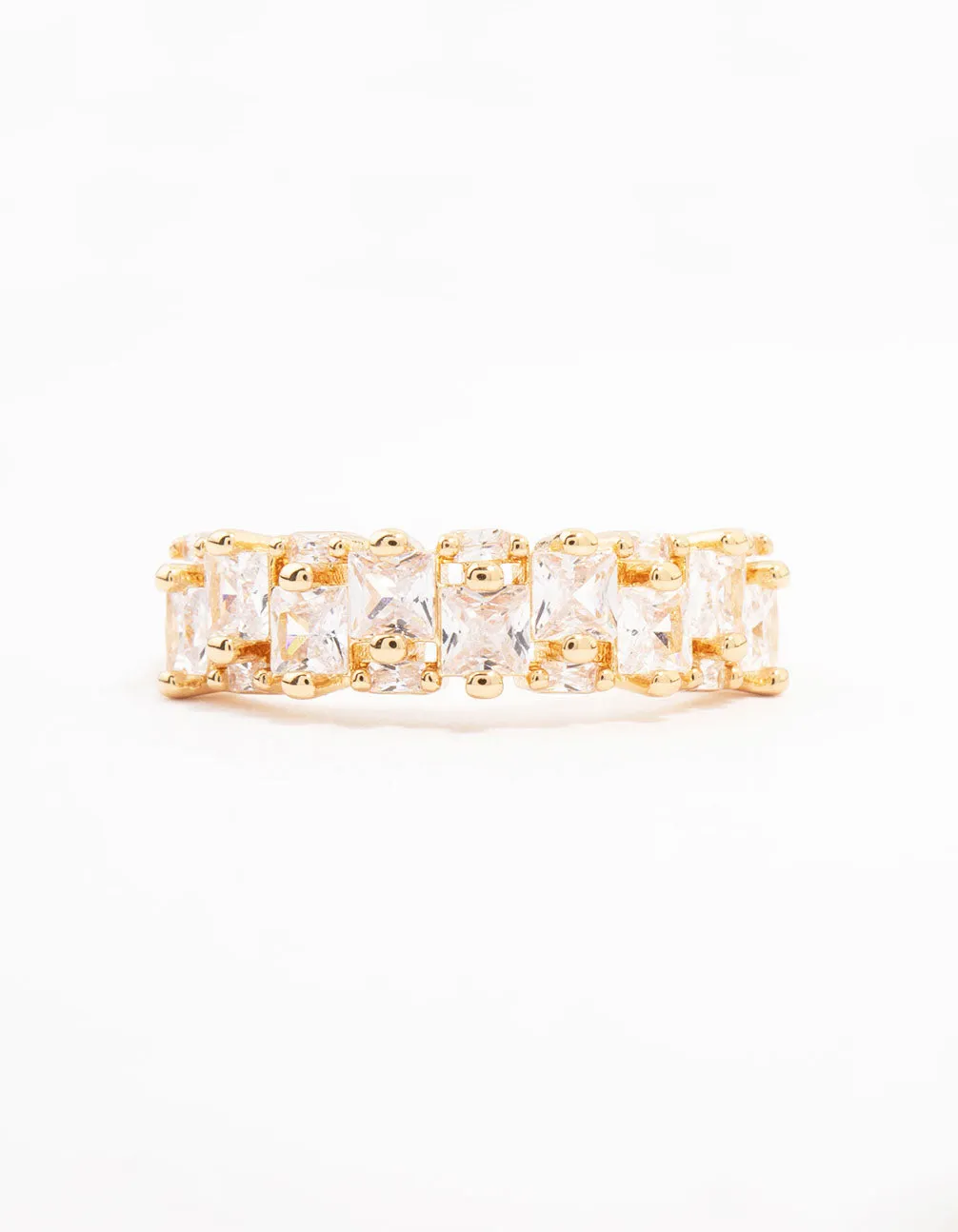Gold Plated Staggered Cubic Zirconia Band Ring