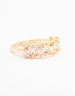 Gold Plated Staggered Cubic Zirconia Band Ring