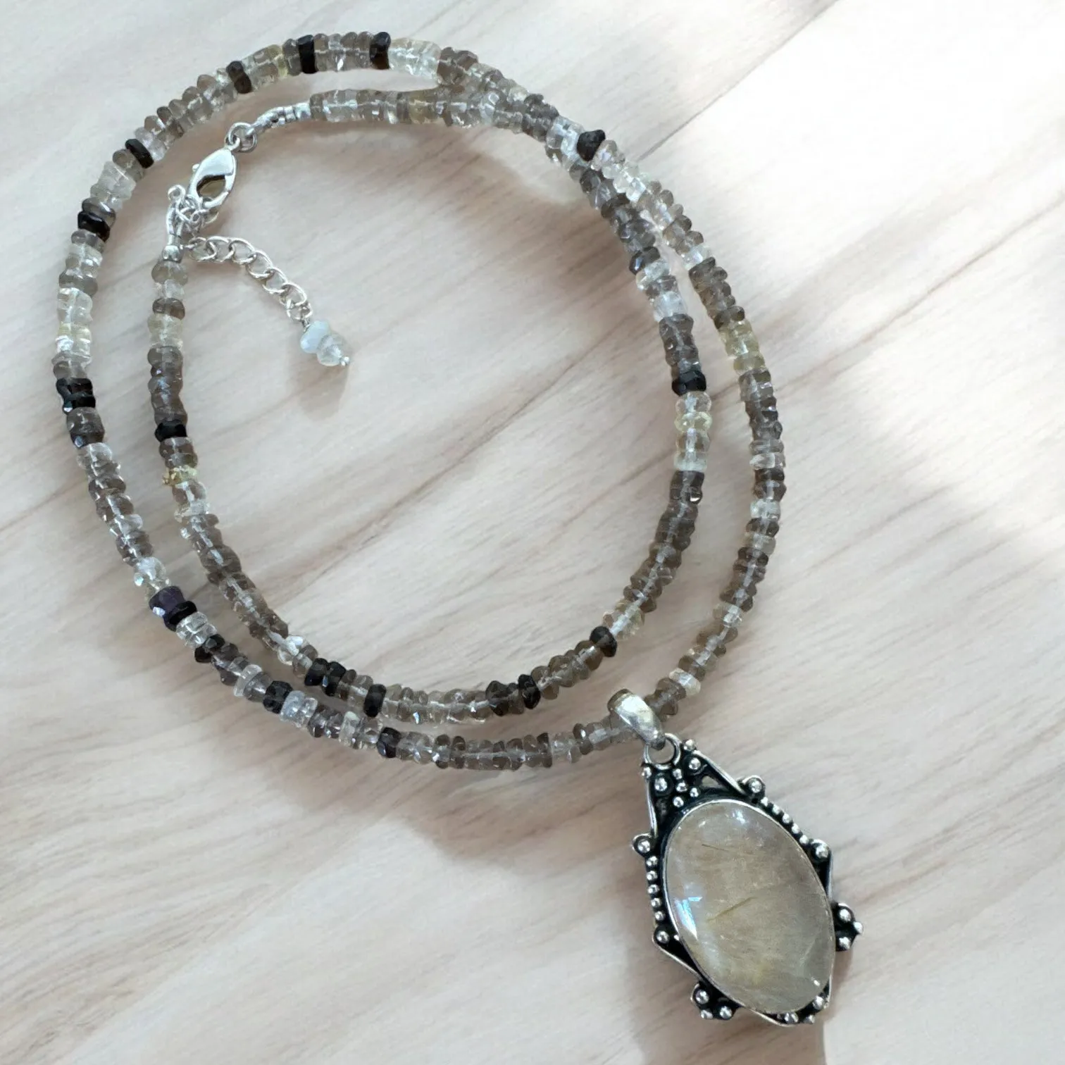 Golden Rutilated Quartz Solid 925 Sterling Silver Pendant Necklace