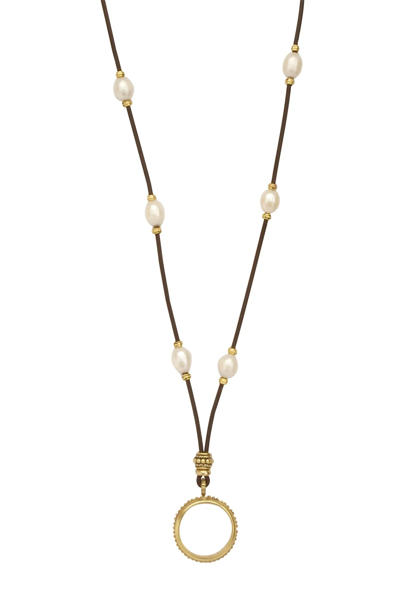 Golden Teardrops of the Angels Pearl and Leather Eyering Necklace