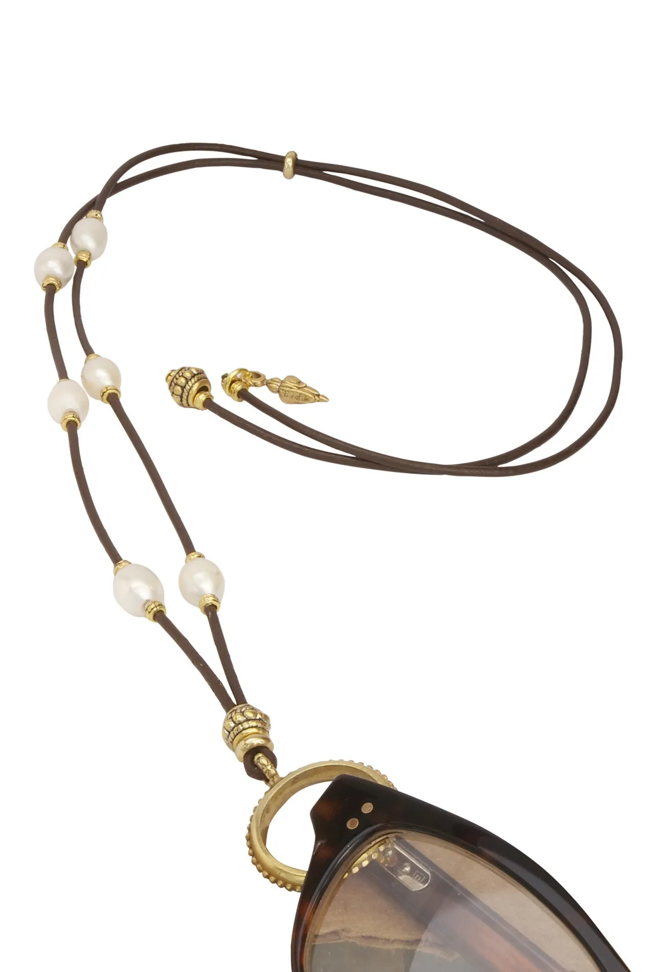 Golden Teardrops of the Angels Pearl and Leather Eyering Necklace