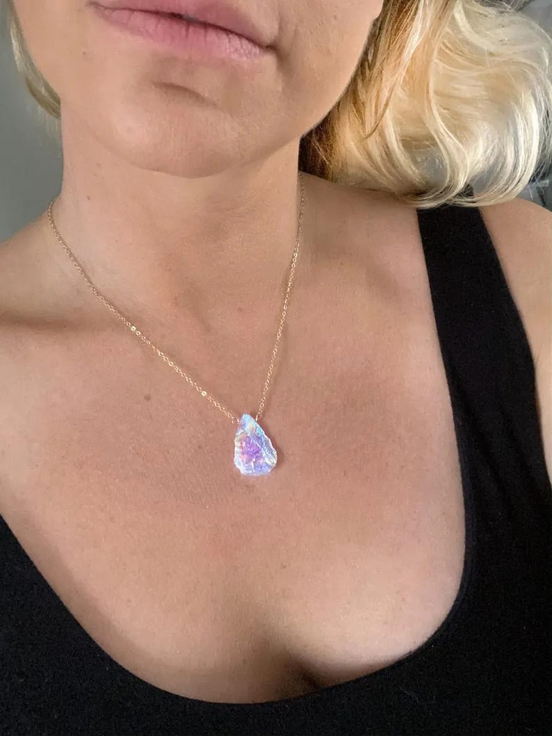Good Vibes Angel Aura Quartz Gold Hoops & Necklace Set