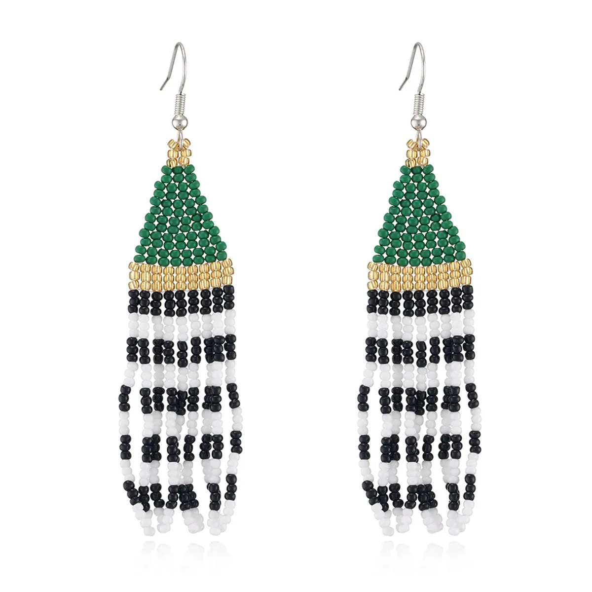 Green & Black Howlite Stripe Tassel Drop Earrings