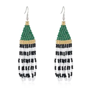 Green & Black Howlite Stripe Tassel Drop Earrings