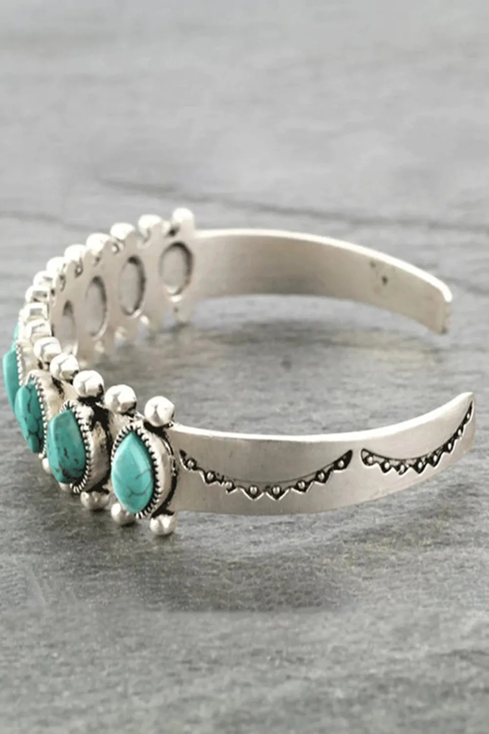 Green Boho Turquoise Gem Beaded Open Bracelet