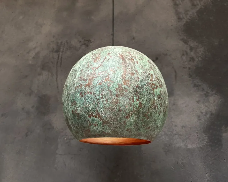 Green Patina Copper Hanging Kitchen Island Light Fixture