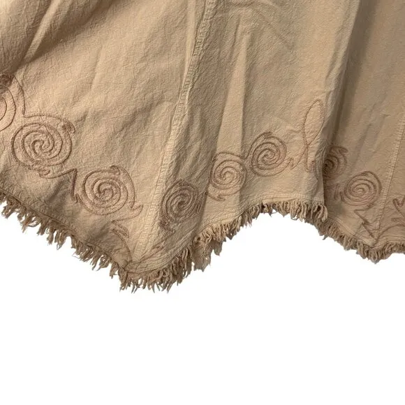 Gretty Zueger Tan Fringe Embroidered Midi Skirt Bohemian Womens Size Small