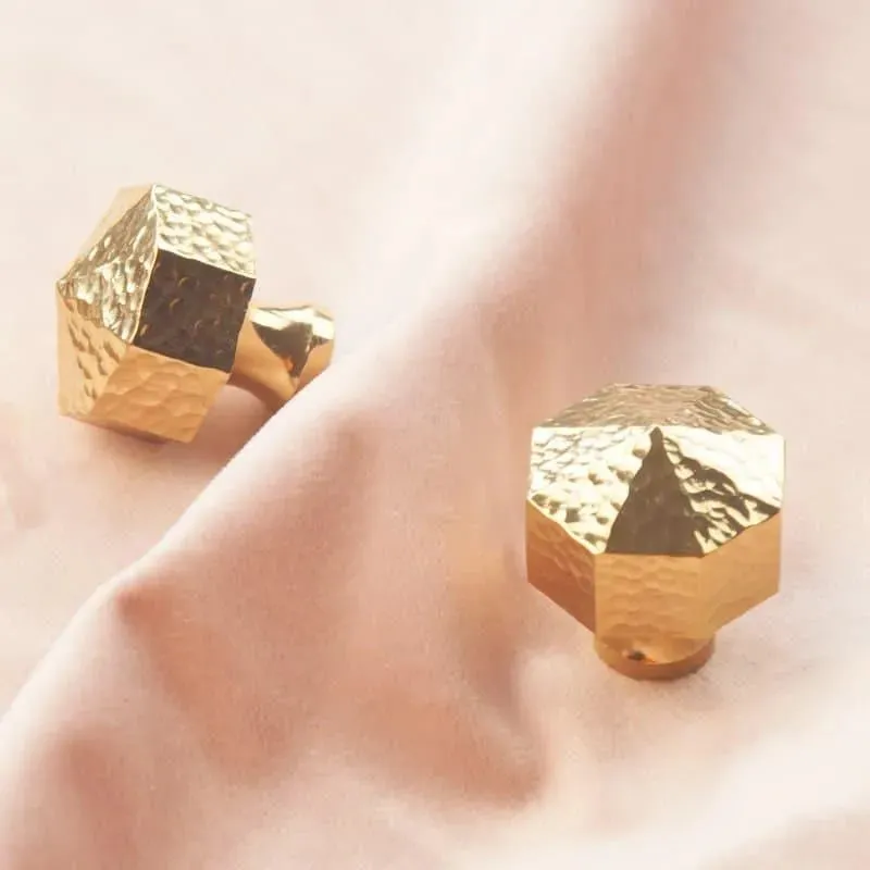Hammered Brass Geometric Drawer Knob