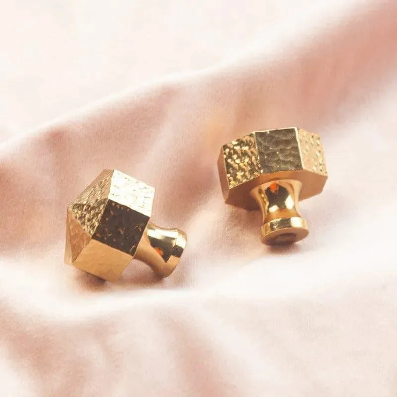 Hammered Brass Geometric Drawer Knob