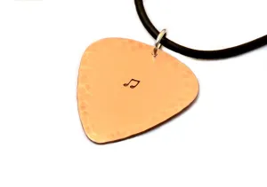 Hammered Copper Guitar Pick Necklace with Music Note