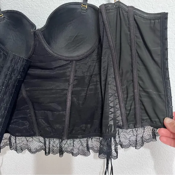 Handcrafted Boutique Festival Black Lace Bustier Padded Underwire Antique Brass