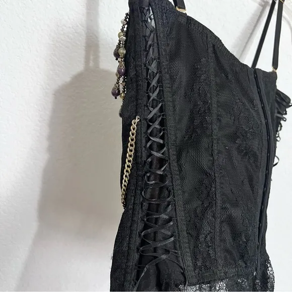 Handcrafted Boutique Festival Black Lace Bustier Padded Underwire Antique Brass