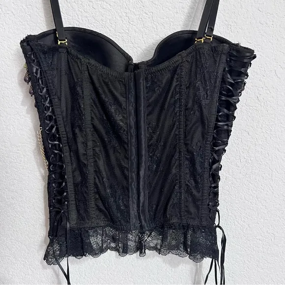 Handcrafted Boutique Festival Black Lace Bustier Padded Underwire Antique Brass